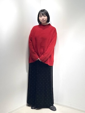 「A part by（アパートバイ）のキラキラベロアナロースカート（スカート）」を使った、さちさん（レディース・155cm）の冬コーディネート