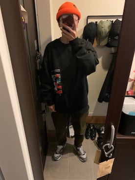 「APPLEBUM（アップルバム）の【Limited】"K.B.A.S." Crew Sweat（スウェット、ブラック系）」を使った、FULLMoon1212!さん（メンズ・173cm）の秋コーディネート