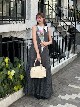 「Olu.（オルドット）のビッグカラーレースバルーンワンピース（ワンピース、グレー系）」を使った、samayuさん（レディース・157cm）の春コーディネート