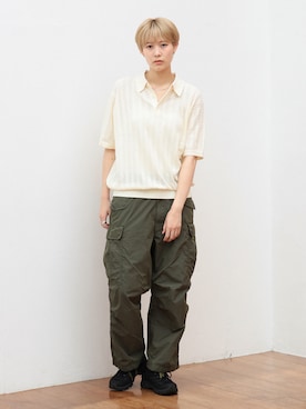 「BEAMS（ビームス）のBEAMS / 12ゲージ メッシュ ポロシャツ（ポロシャツ、ホワイト系）」を使った、キヨさん（レディース・175cm）の夏コーディネート