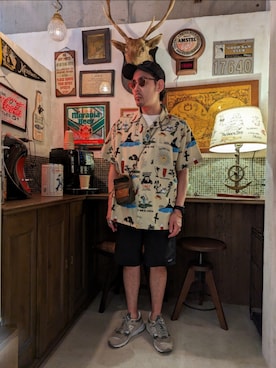 「アイテム（ポーチ）」を使った、髪切りおじさん。さん（メンズ・165cm）の夏コーディネート
