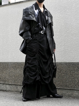 「CASPER JOHN（キャスパージョン）のSynthetic Leather Short Mods Coat/シンセティックレザーショートモッズコート（モッズコート、ブラック系）」を使った、comoiさん（メンズ・170cm）の秋コーディネート