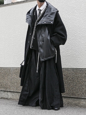「CASPER JOHN（キャスパージョン）のSynthetic Leather Short Mods Coat/シンセティックレザーショートモッズコート（モッズコート、ブラック系）」を使った、comoiさん（メンズ・170cm）の冬コーディネート