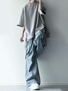 「アイテム（カーゴパンツ）」を使った、ユウさん（メンズ・182cm）の春コーディネート