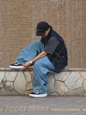 「JACKROSE（ジャックローズ）のANGLAN-Stone Vintage Denim Balloon Pant/アングラン デニムバルーンパンツ（デニムパンツ、ブルー系）」を使った、DAIGOさん（メンズ・166cm）の夏コーディネート