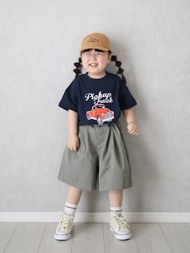 「アイテム（キャップ）」を使った、teiccoさん（キッズ・142cm）の春コーディネート