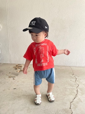 「NEW ERA（ニューエラ）のNEWERA ニューエラ KIDS 9TWENTY ニューヨーク・ヤンキース（キャップ、ブラック系）」を使った、むすこさん（キッズ・110cm）の夏コーディネート