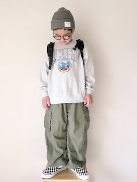 「アイテム（カーゴパンツ）」を使った、yo_yoさん（キッズ・130cm）の冬コーディネート