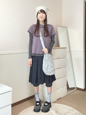 「GU（ジーユー）のアイテム（デニムスカート）」を使った、aoiさん（レディース・161cm）の春コーディネート