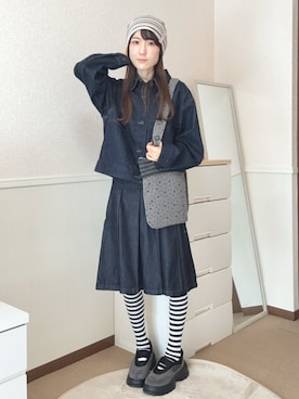 「GU（ジーユー）のアイテム（デニムスカート）」を使った、aoiさん（レディース・161cm）の春コーディネート