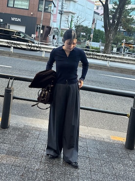 「SHENERY（シーナリー）のハーフジップリブニット（ニット/セーター、ブルー系）」を使った、MIYAGAWA_165㎝さん（レディース・165cm）の冬コーディネート