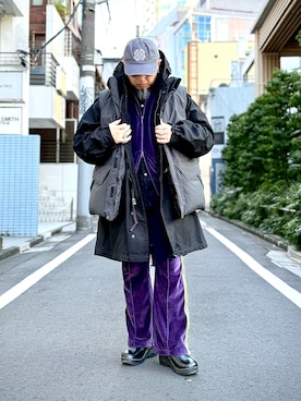 「Needles（ニードルス）のアイテム（ジャージ、パープル系）」を使った、Yoshihito Hayashiさん（メンズ・170cm）の春コーディネート