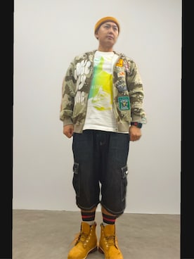 「asideのアイテム（ニットキャップ/ビーニー、ベージュ系）」を使った、やまとせんせーさん（メンズ・176cm）の春コーディネート