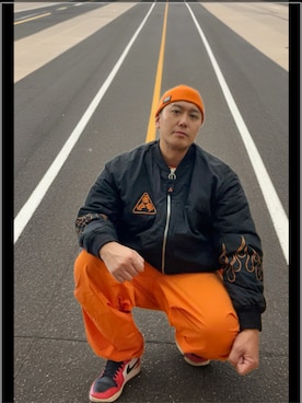 「Bershka（ベルシュカ）のアイテム（MA-1、ブラック系）」を使った、やまとせんせーさん（メンズ・176cm）の冬コーディネート