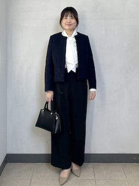 「アイテム（ノーカラージャケット）」を使った、Sayaさん（レディース・163cm・20代）の春コーディネート