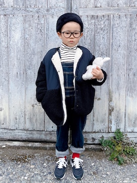 「アイテム（ノーカラーコート）」を使った、sui_mmyさん（キッズ・110cm）の冬コーディネート