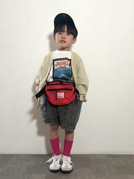「アイテム（ボディバッグ/ウエストポーチ）」を使った、YU⭐︎さん（キッズ・100cm）の春コーディネート