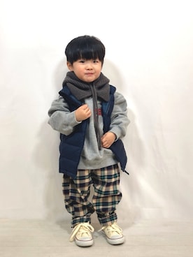 「アイテム（ダウンベスト）」を使った、YU⭐︎さん（キッズ・90cm）の秋コーディネート