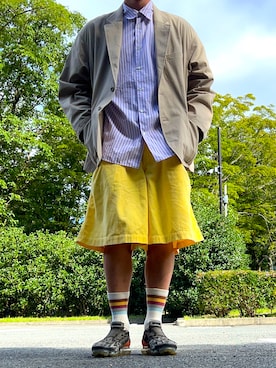 「ACRONYM（アクロニウム）のアイテム（スニーカー、グリーン系）」を使った、やぬ(相互)さん（メンズ・180cm）の秋コーディネート