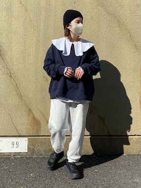 「CANAL JEAN（キャナルジーン）のEl mar(エルマール) BASICリブニットCAP（ニットキャップ/ビーニー、ブラック系）」を使った、yuiさん（レディース・155cm）の冬コーディネート