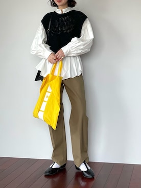 「THE SHINZONE（ザ　シンゾーン）の【THE SHINZONE】HIGH WAIST CHINO PANTS WOMEN（チノパンツ、ベージュ系）」を使った、あさこさん（レディース・164cm）の春コーディネート