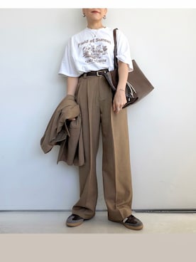「adidas Originals（アディダスオリジナルス）のSAMBA OG（スニーカー、ブラウン系）」を使った、SACHIさん（レディース・150cm）の春コーディネート