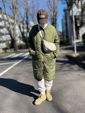 「アイテム（ノーカラーコート）」を使った、ゆりさん（レディース・154cm）の冬コーディネート