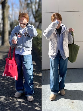 「アイテム（パーカー）」を使った、ゆりさん（レディース・154cm）の冬コーディネート