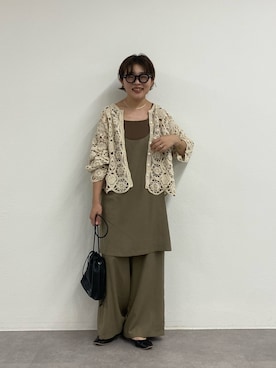 「アイテム（つなぎ/オールインワン、ベージュ系）」を使った、kahoさん（レディース・154cm）の夏コーディネート