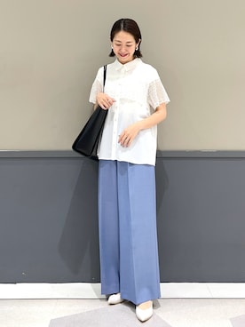 「YECCA VECCA（イェッカヴェッカ）のレースMIXブラウス（シャツ/ブラウス、ホワイト系）」を使った、k..さん（レディース・157cm）の夏コーディネート