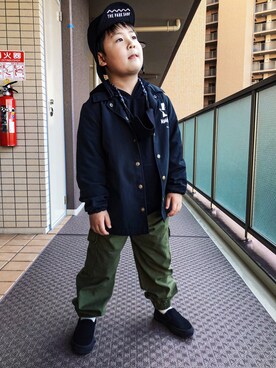 「アイテム（ノーカラージャケット）」を使った、Daikiさん（キッズ・130cm）の冬コーディネート