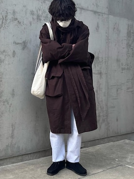 「アイテム（トートバッグ）」を使った、MASAKI  MIYAOKAさん（メンズ・190cm）の冬コーディネート