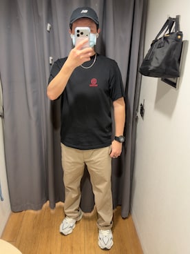「NEW BALANCE（ニューバランス）のアイテム（キャップ）」を使った、BryantCiouさん（メンズ・168cm）の冬コーディネート