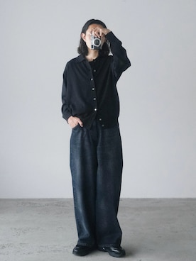「WYM LIDNM（ウィム バイ リドム）のT/C BASIC KNIT SHIRT CARDIGAN（シャツ/ブラウス、グレー系）」を使った、れいたさん（メンズ・167cm）の春コーディネート