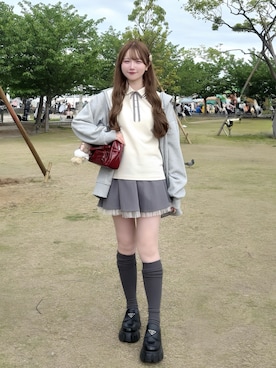 「アイテム（ポロシャツ）」を使った、mayu さん（レディース・155cm）の春コーディネート
