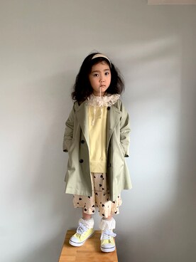 「アイテム（ノーカラーコート）」を使った、いちふぅ姉妹さん（キッズ・110cm）の冬コーディネート