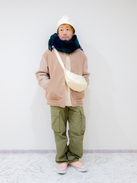 「アイテム（スタジャン）」を使った、カトウトモタカさん（メンズ・164cm）の冬コーディネート