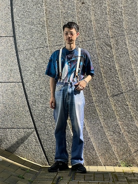 「PHINGERIN（フィンガリン）のアイテム（サスペンダー）」を使った、ばばさんぽさん（メンズ・173cm）の夏コーディネート