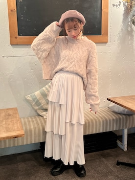 「OPAQUE.CLIP（オペークドットクリップ）のバスクベレー（ハンチング/ベレー帽、ベージュ系）」を使った、arisa.さん（レディース・157cm）の冬コーディネート