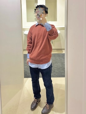「アイテム（スウェット、レッド系）」を使った、ちびさん（メンズ・158cm）の春コーディネート