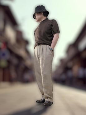 「MUJI Labo（ムジラボ）のアイテム（帽子）」を使った、テツロウ+さん（メンズ・165cm）の夏コーディネート