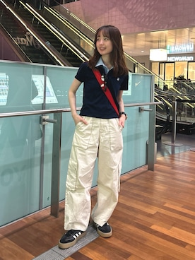 「solleim（ソルレム）のレイヤード襟付きカットソー（ポロシャツ、ブルー系）」を使った、ぱっちさん（レディース・158cm）の春コーディネート