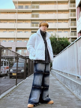 「Alfred Alex（アルフレッドアレックス）のアイテム（デニムパンツ）」を使った、Teddy bear🧸さん（メンズ・177cm）の冬コーディネート