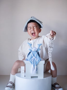 「アイテム（ノーカラージャケット）」を使った、ma-kunさん（キッズ・100cm）の春コーディネート