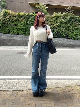 「SHEINのアイテム（シャツ/ブラウス、ホワイト系）」を使った、妹子さん（レディース・150cm）の春コーディネート