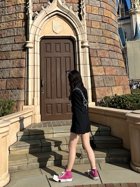 「Rick Owens（リックオウエンス）のアイテム（スニーカー、ピンク系）」を使った、uchanさん（レディース・158cm）の春コーディネート