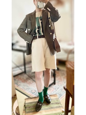 「global styleのアイテム（テーラードジャケット、グレー系）」を使った、Shellyさん（レディース・160cm）の春コーディネート