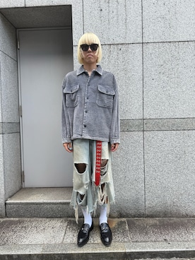 「DANKE SCHON（ダンケシェーン）のDankeSchon/ダンケシェーン/2.5W CHEMICAL CODUROY SHIRT（シャツ/ブラウス、グレー系）」を使った、しゅんさん（メンズ・180cm）の秋コーディネート