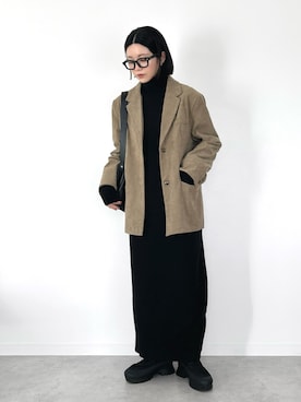 「Zoff（ゾフ）のウェリントン型 メガネ｜黒縁メガネ｜太縁メガネ｜べっ甲｜Zoff｜JOURNAL STANDARD relume（メガネ）」を使った、OKIRIさん（レディース・161cm）の冬コーディネート