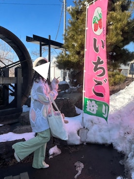 「Green　Parks（グリーンパークス）の・TORCH サーモベレー（ハンチング/ベレー帽、ホワイト系）」を使った、りなぴ。＊さん（レディース・154cm）の春コーディネート